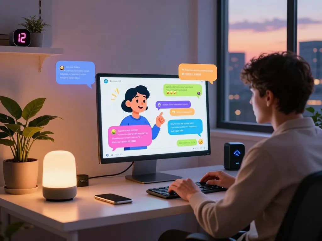 Engaging user interacting with sex ai chat on laptop with vibrant interface.