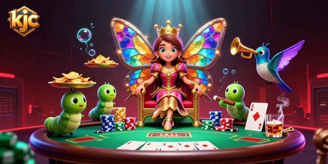 KJC invites players to immerse in an enchanting online casino experience with vibrant characters and exciting poker action.