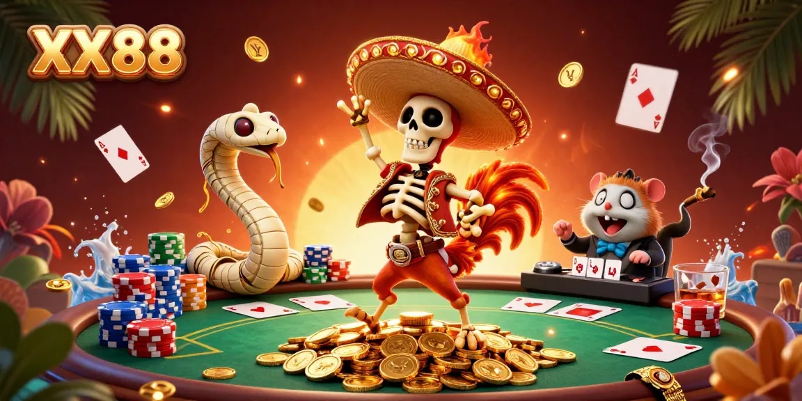 Experience the excitement of XX88's dynamic casino scene with vibrant characters and thrilling action.