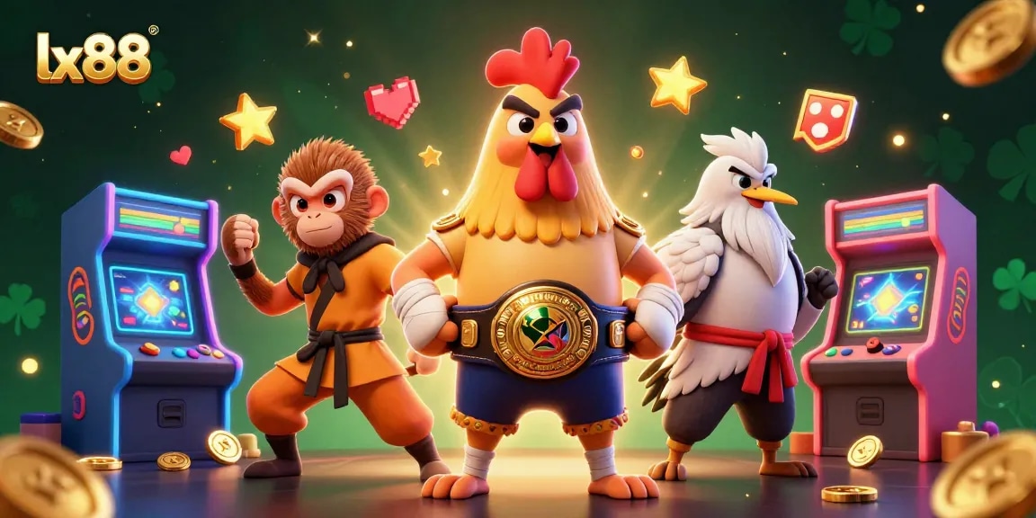 Engage with the vibrant lx88 casino scene featuring martial arts characters and arcade games.