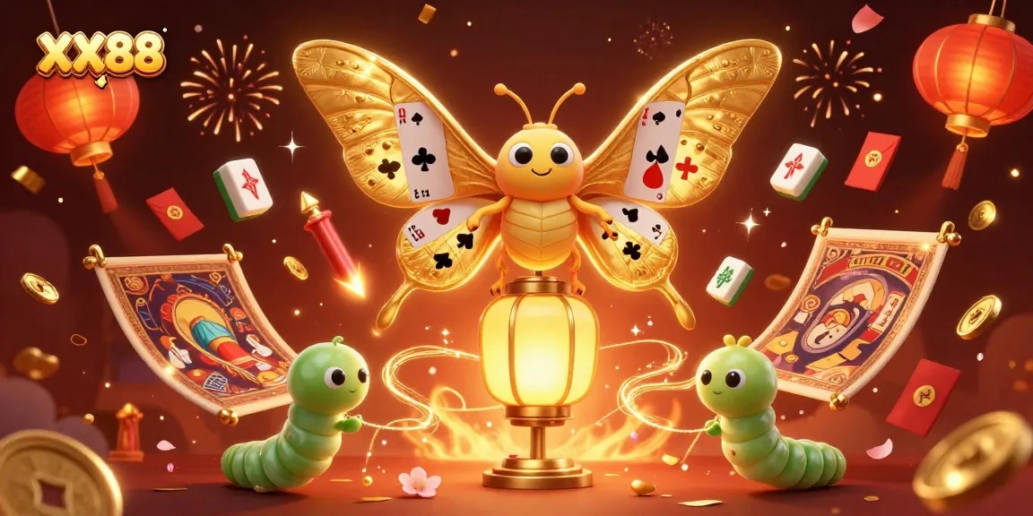 Engage with thrilling casino excitement at XX88 with vibrant 3D illustrations of games and elements.