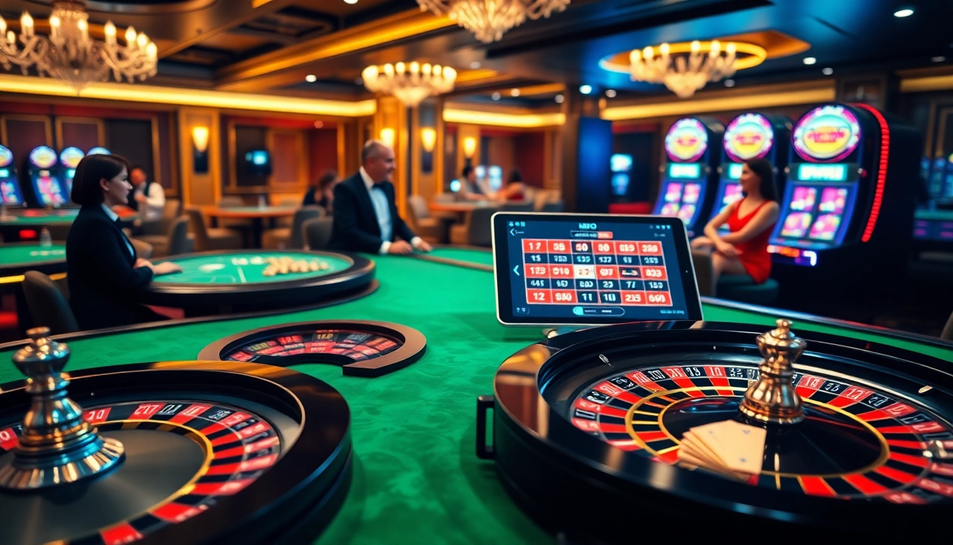 Players enjoying the thrilling MMOO online casino experience at a vibrant roulette table.