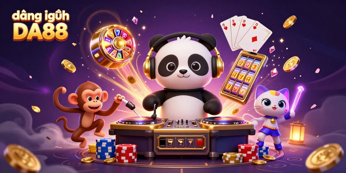 Hit the jackpot with đăng nhập DA88 featuring vibrant 3D cartoon characters in a lively casino scene.