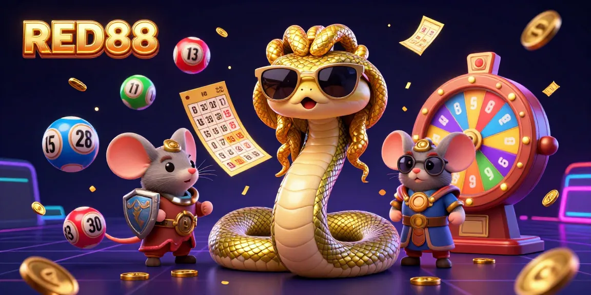 Join the excitement at RED88 with colorful lottery balls and dynamic gaming elements in a vibrant casino setting.