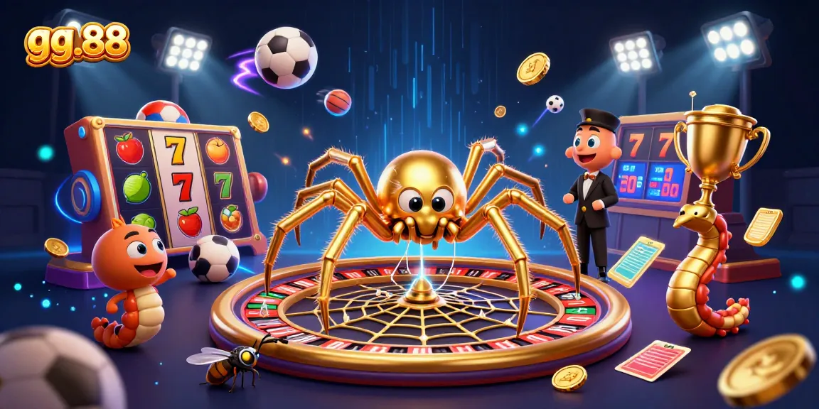 Engaging 3D scene showcasing gg.88 with a golden spider roulette and dynamic betting activities.