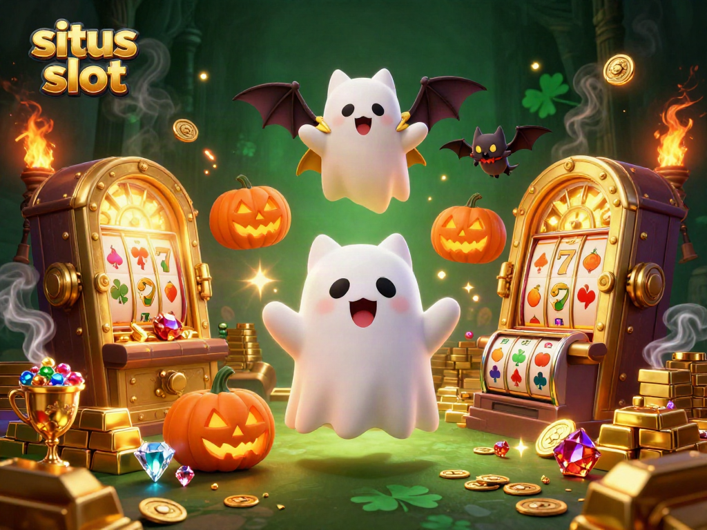 Experience the thrilling situs slot action with a ghost cat and vampire bat in a haunted casino.