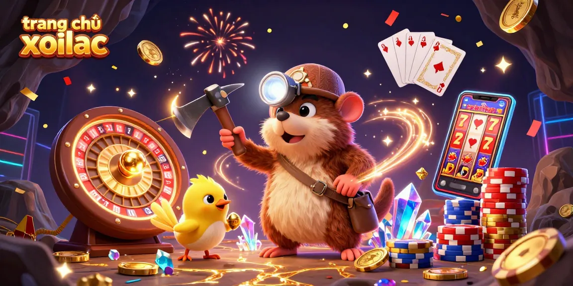 Experience the thrilling action at trang chủ xoilac with vibrant illustrations of gambling excitement and winning moments.