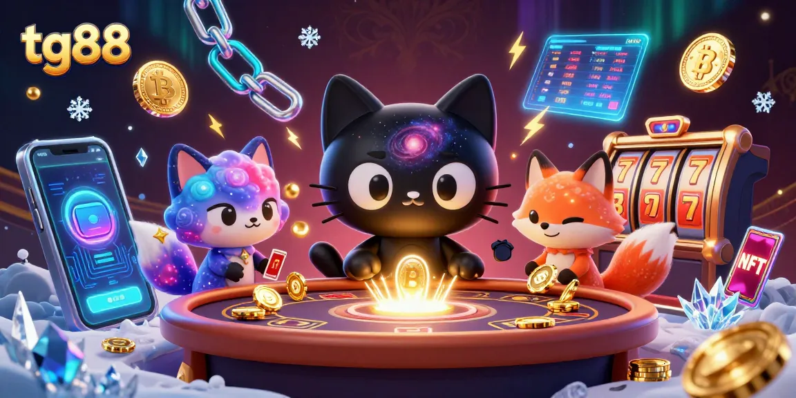 Engaging tg88 gaming experience featuring a cosmic black hole cat with golden chips and vibrant slot elements.