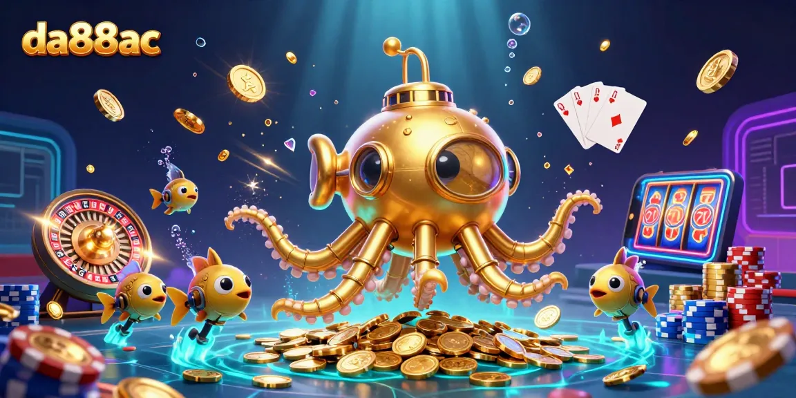 Experience da88ac's vibrant underwater casino adventure with golden kraken and mechanical fish.