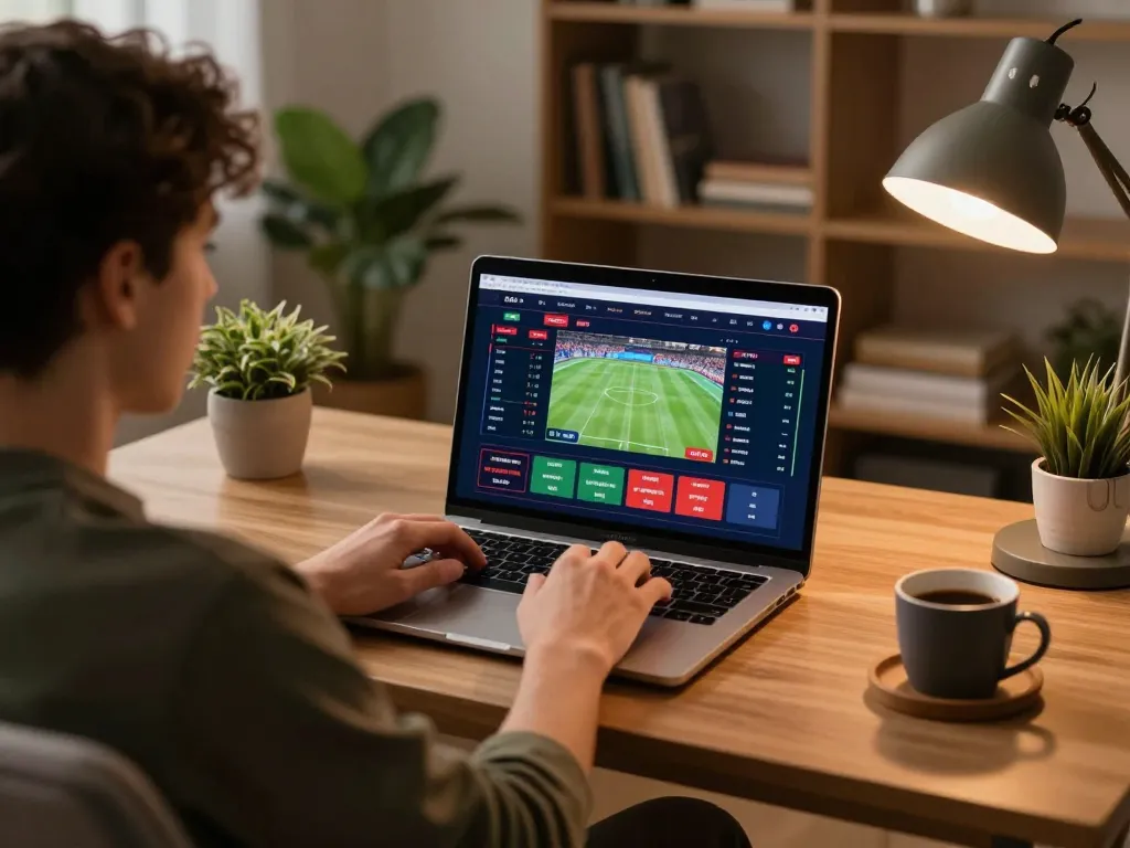 Engaging user interacts with link fly88 platform for sports betting strategies at home