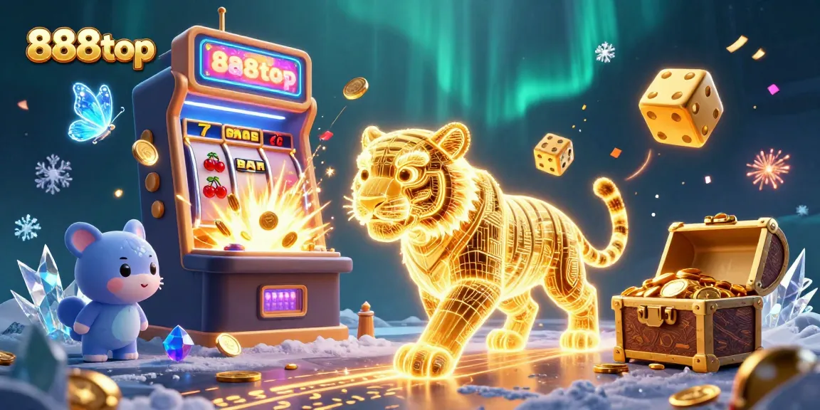 Experience thrilling gaming at 888top with a vibrant digital casino illustration full of action.
