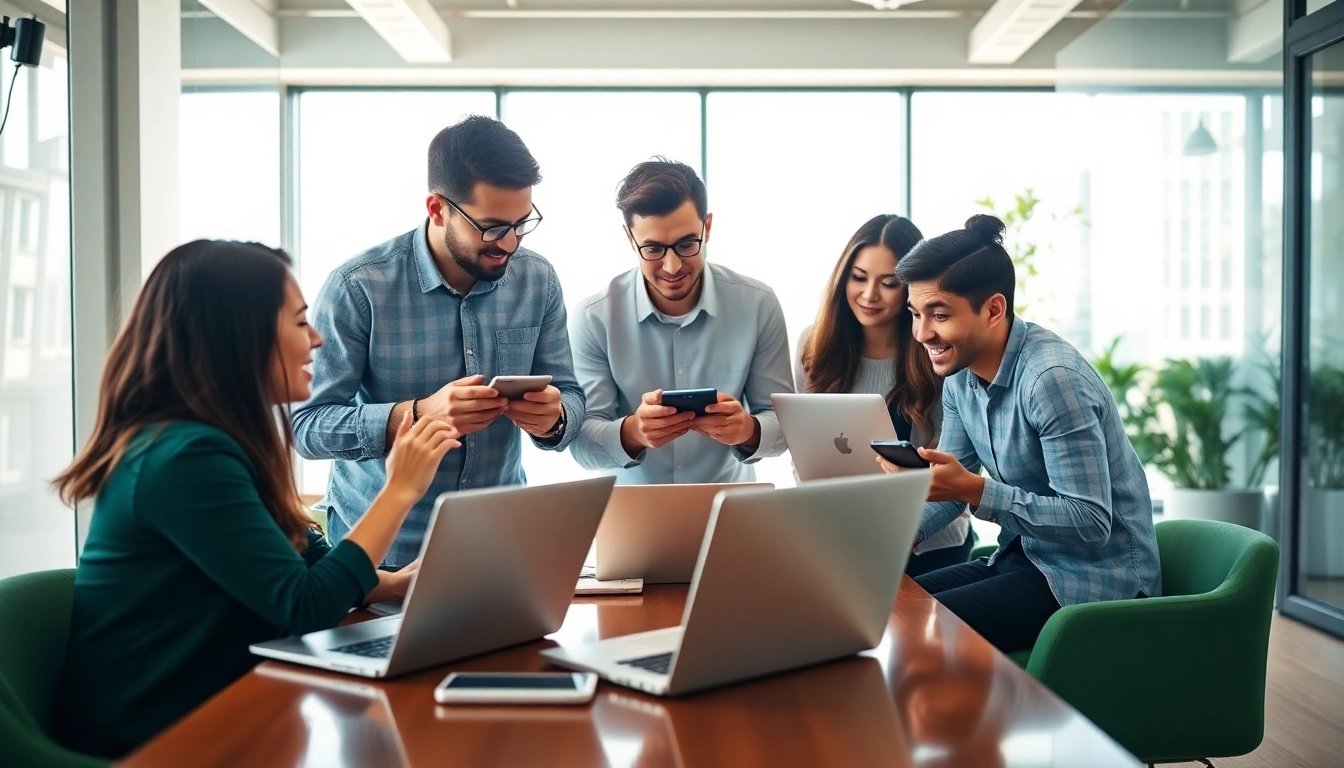 Engaging visual of a team in action focusing on Social Media Marketing strategy within a modern workspace.