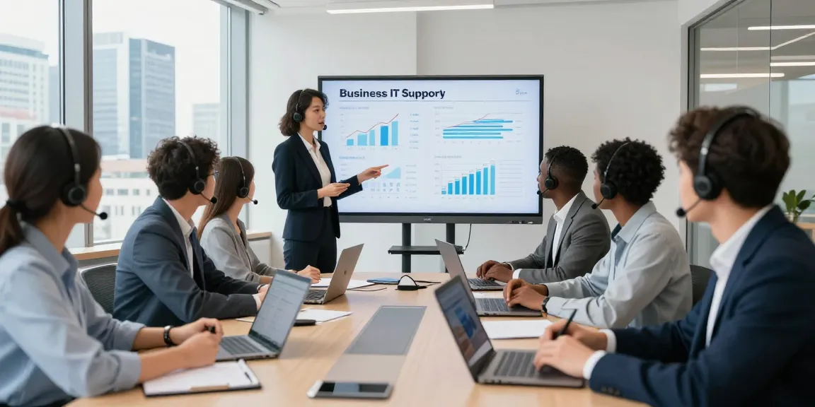 Team collaboration on london business it support strategies in a bright office setting.