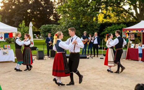 Cultivating Breton culture at outdoor festival m98 ทางเข้า with vibrant displays and lively folk dances.