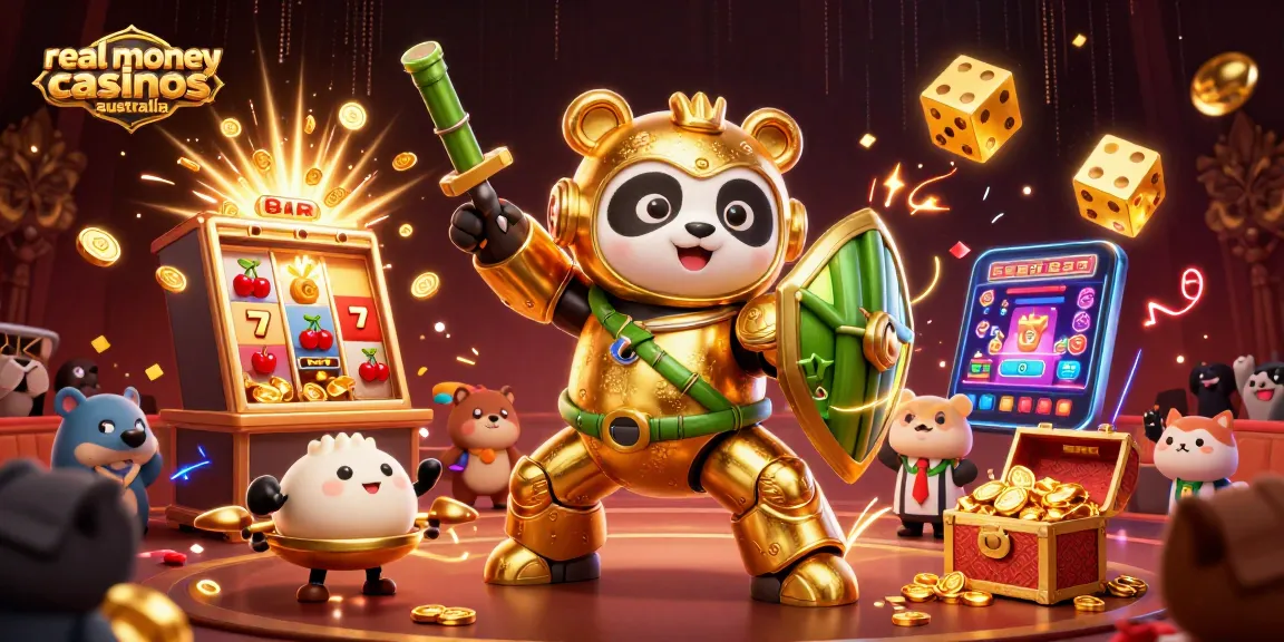Experience the excitement of real money casinos Australia with a vibrant 3D mech-suit panda in action!